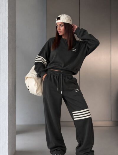 Γυναικείο Σετ Φόρμας Oversized με Ρίγες – Ανθρακί