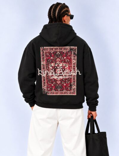 Ανδρικό Hoodie Μαύρο Flying High με Vintage Carpet Print στην Πλάτη