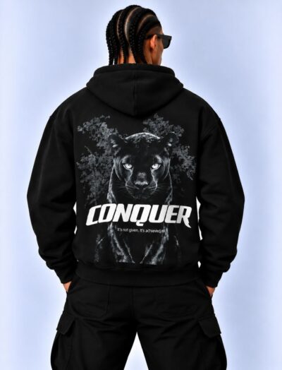 Ανδρικό Φούτερ με Κουκούλα Μαύρο Conquer Black Panther – Urban Streetwear