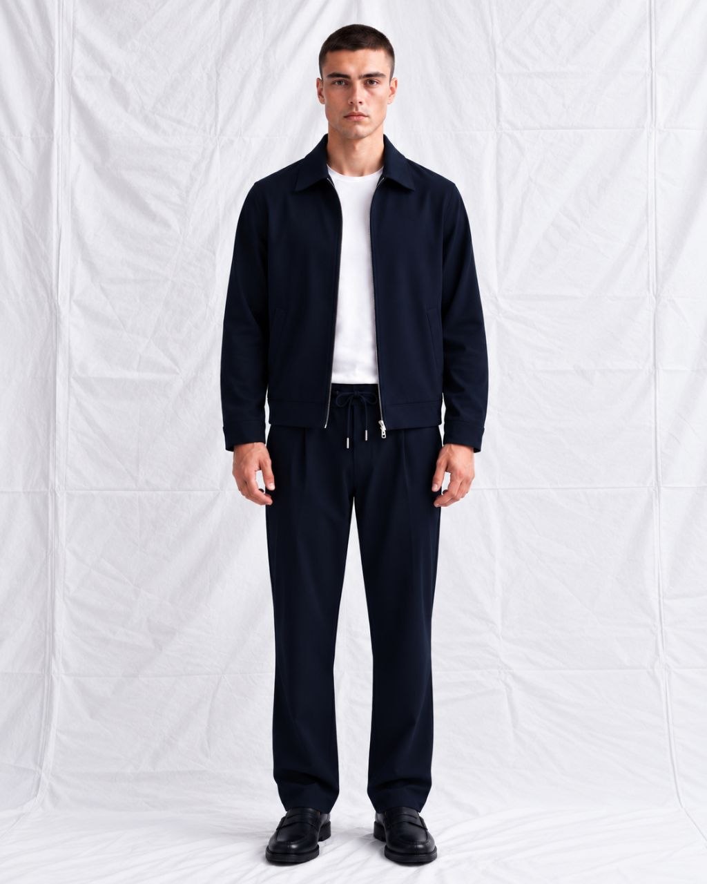 Ανδρικό Σετ Δύο Τεμαχίων με Jacket και Παντελόνι Ίσιας Γραμμής – Μπλε Σκούρο